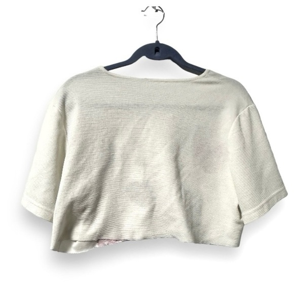 Vintage 90s White Cropped Short Sleeve Button Up Shirt Cottagecore Spring Retro - Picture 2 of 15